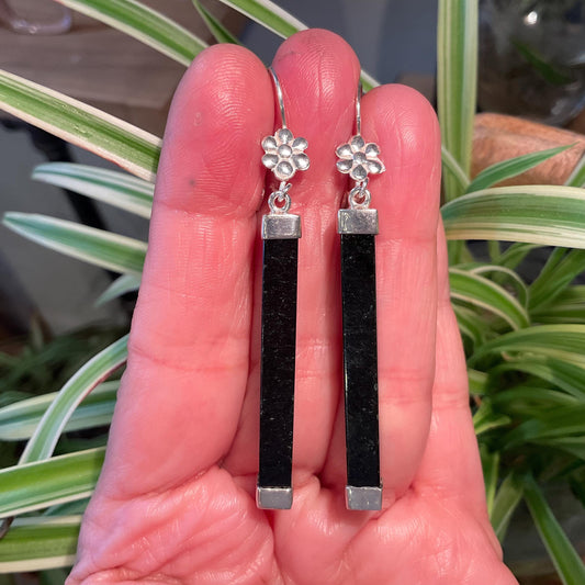 Sterling Silver natural Guatemalan jade black dangle Earrings