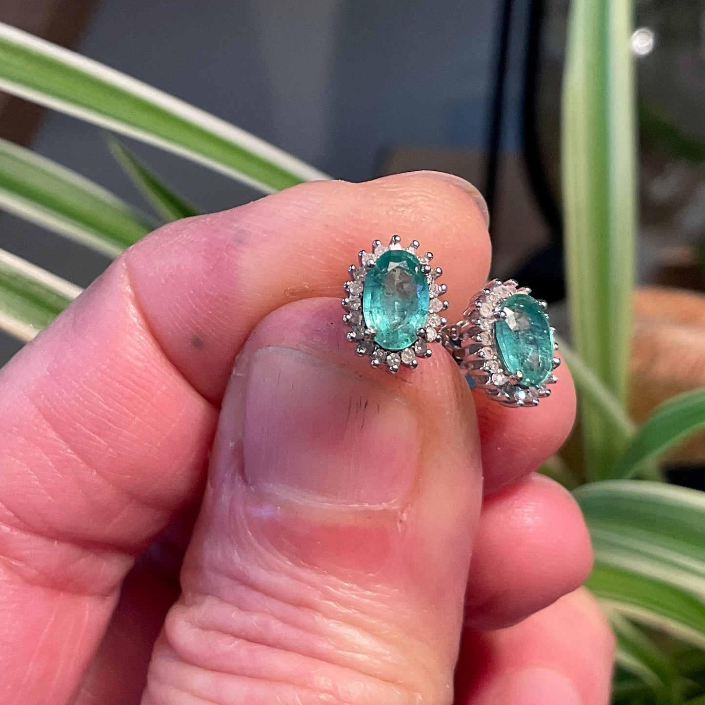 Sterling Silver Natural emerald diamonds post Earrings Colors Of Etnika