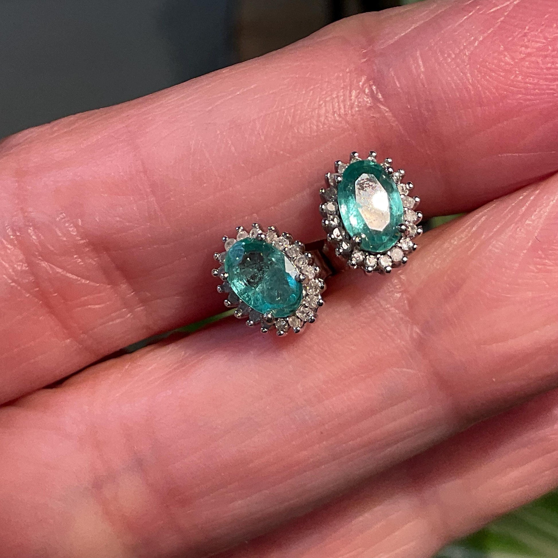 Sterling Silver Natural emerald diamonds post Earrings Colors Of Etnika