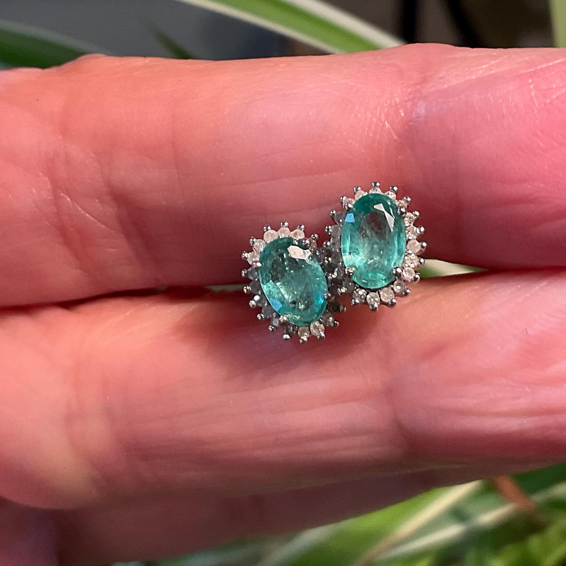 Sterling Silver Natural emerald diamonds post Earrings Colors Of Etnika