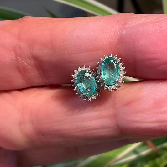 Sterling Silver Natural emerald diamonds post Earrings