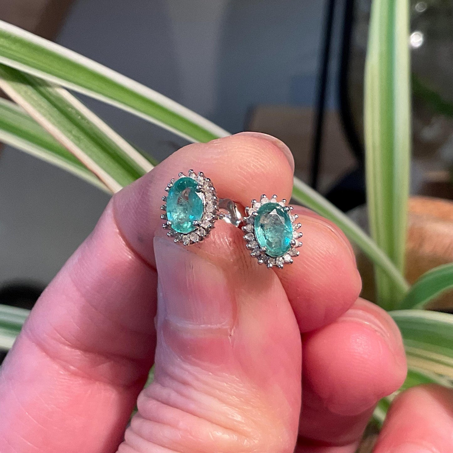 Sterling Silver Natural emerald diamonds post Earrings Colors Of Etnika