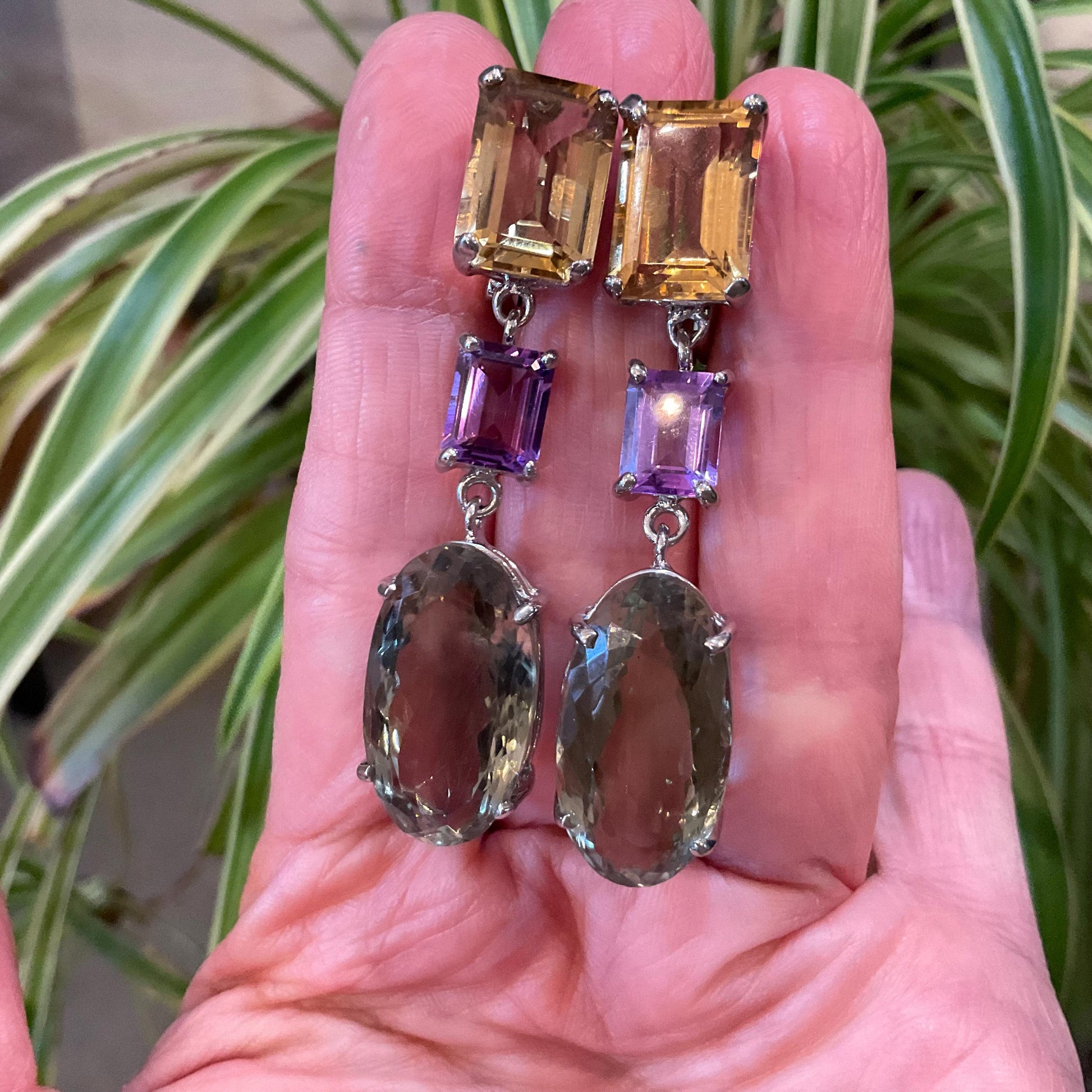 Sterling silver citrine green amethyst dangle long earrings Colors Of Etnika