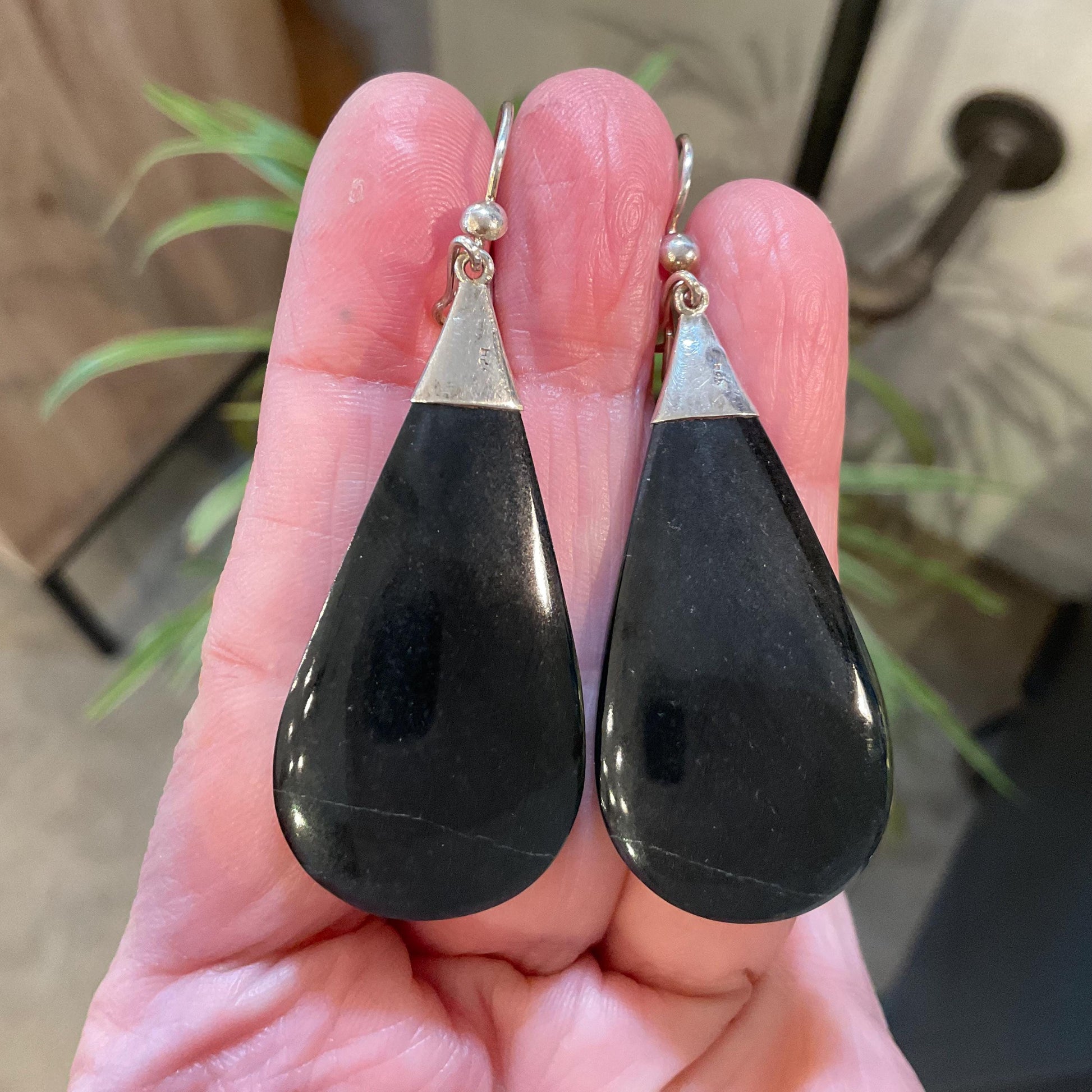 Sterling Silver natural black Guatemalan jade dangle Earrings Colors Of Etnika