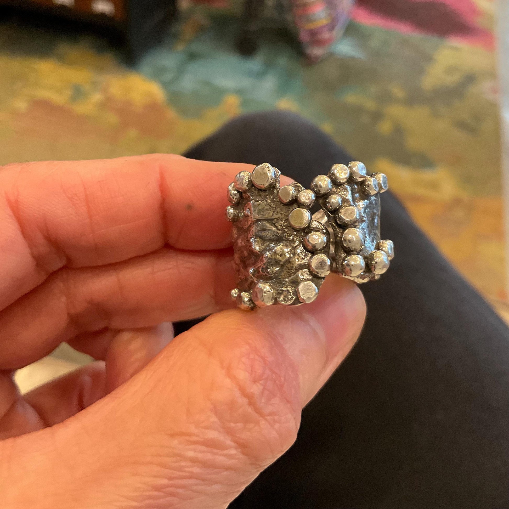 Sterling Silver molting silver brutalist Band cuff ring 8 Colors Of Etnika