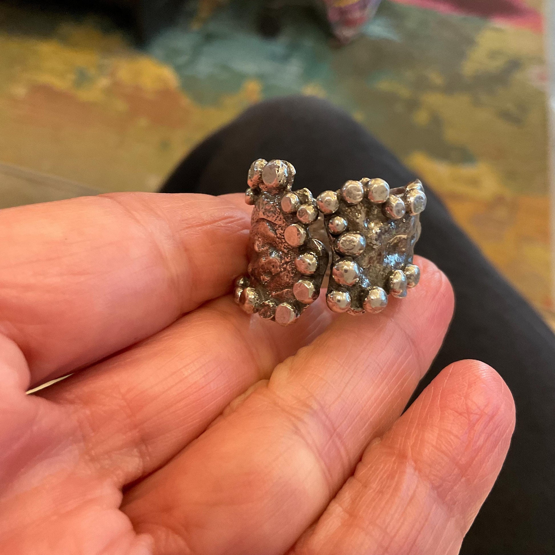 Sterling Silver molting silver brutalist Band cuff ring 8 Colors Of Etnika