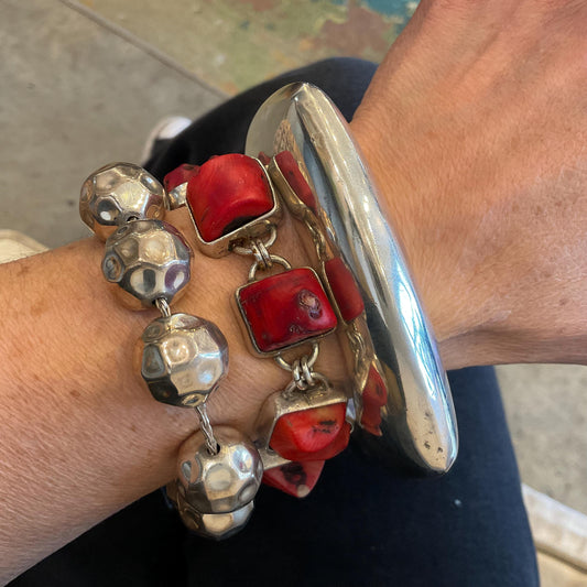 925 sterling silver Natural red coral Bracelet artisan handmade