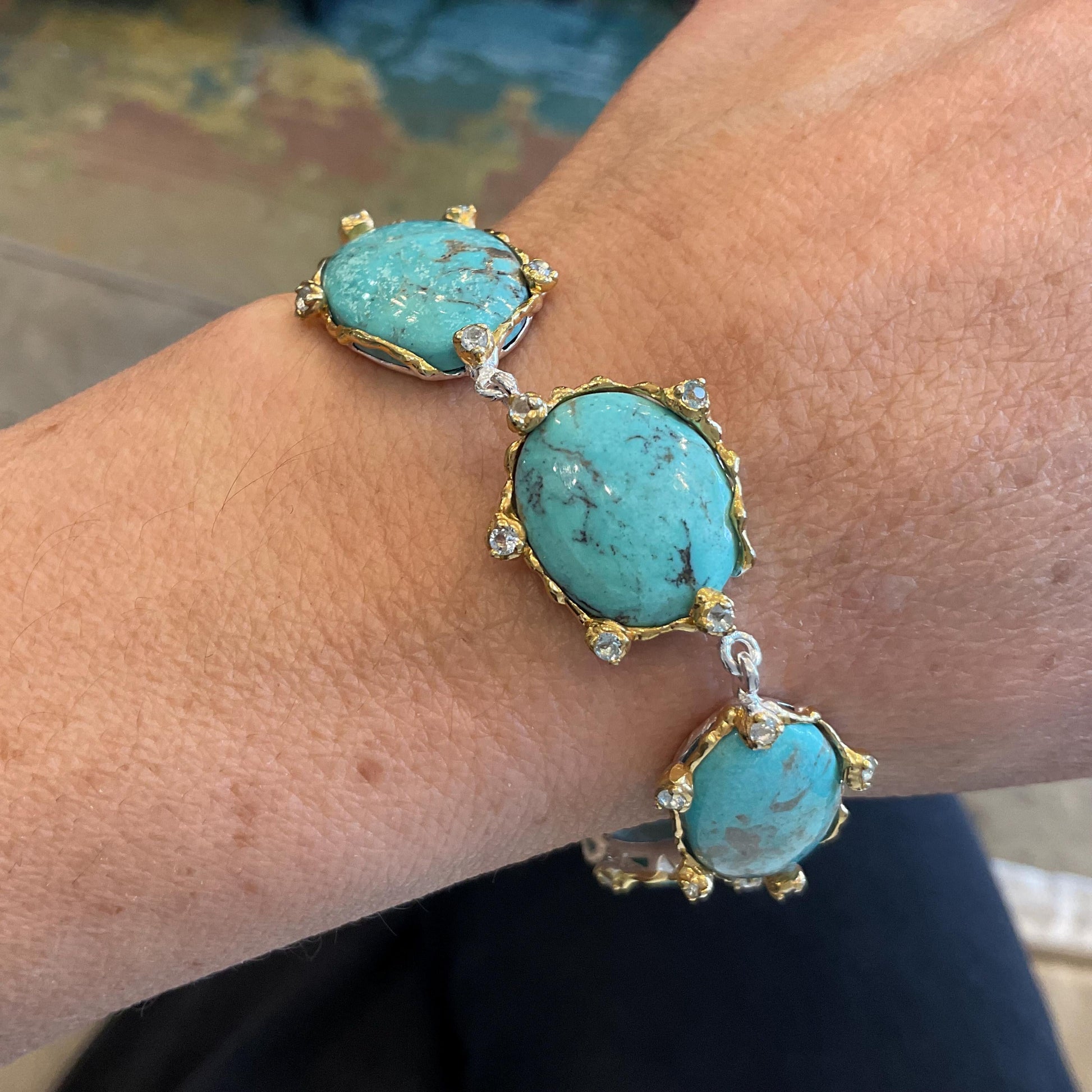 sterling silver turquoise blue topaz gold statement bracelet Colors Of Etnika