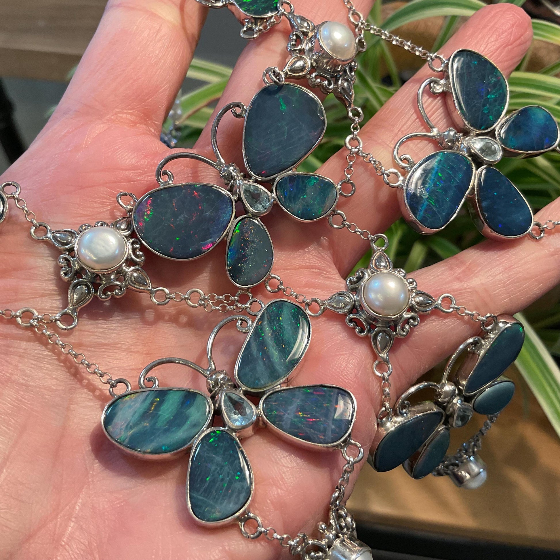 sterling silver natural blue Australian pearl Opal butterfly necklace Colors Of Etnika