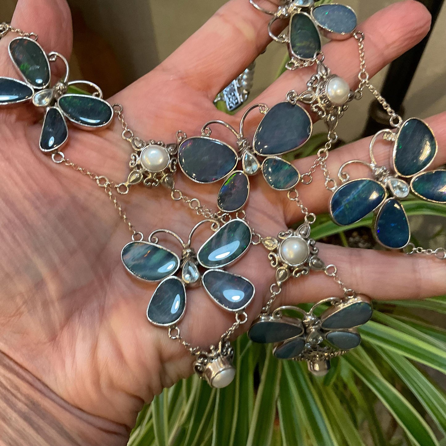 sterling silver natural blue Australian pearl Opal butterfly necklace Colors Of Etnika