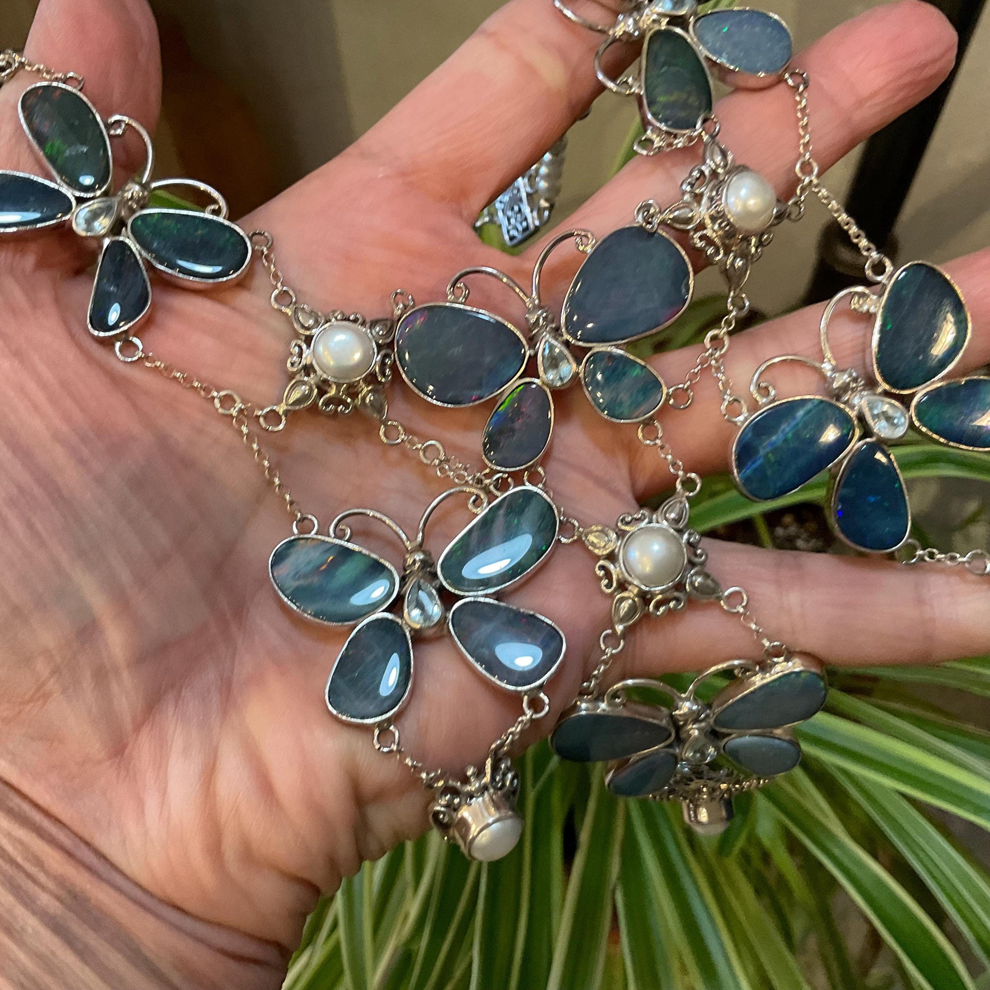 sterling silver natural blue Australian pearl Opal butterfly necklace Colors Of Etnika