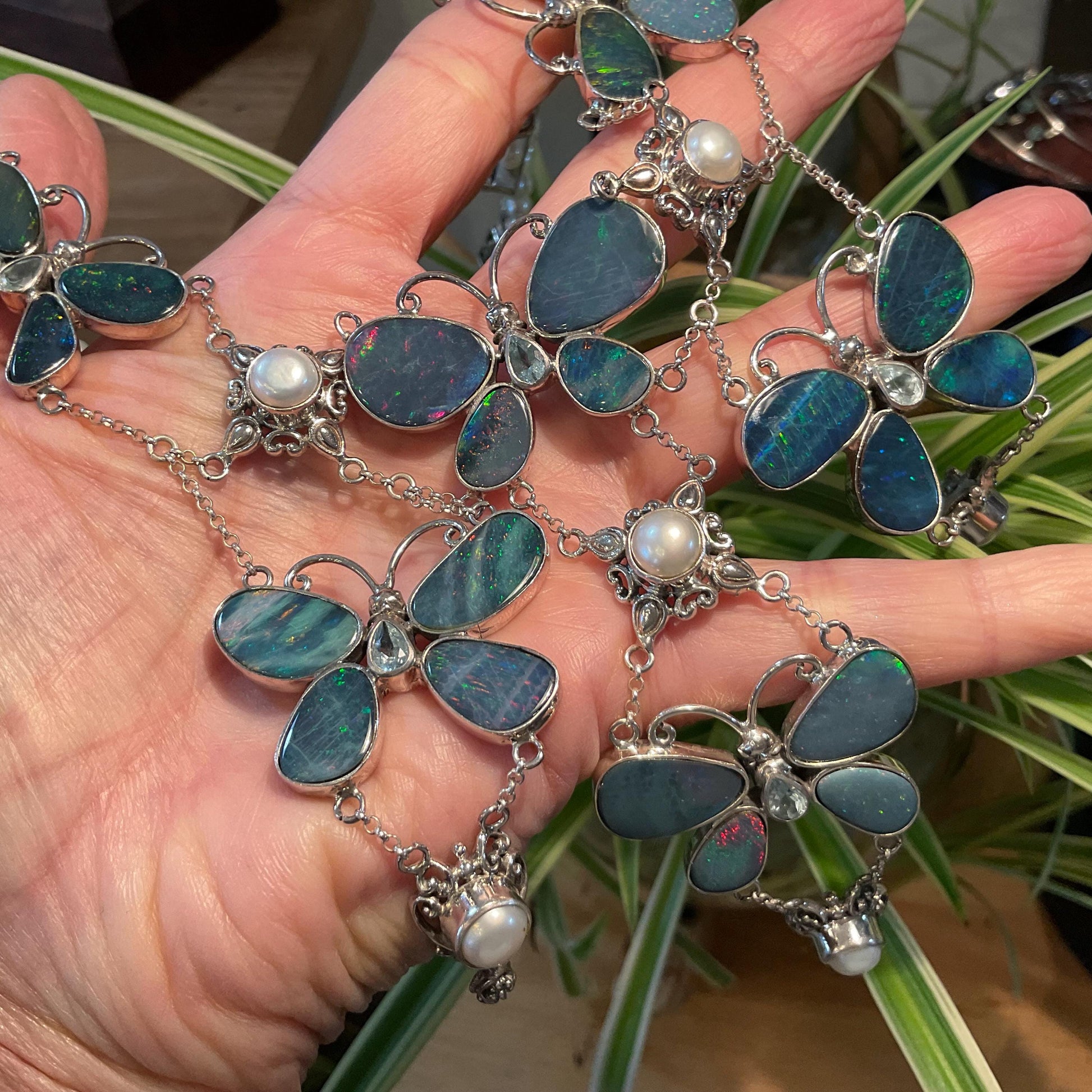 sterling silver natural blue Australian pearl Opal butterfly necklace Colors Of Etnika