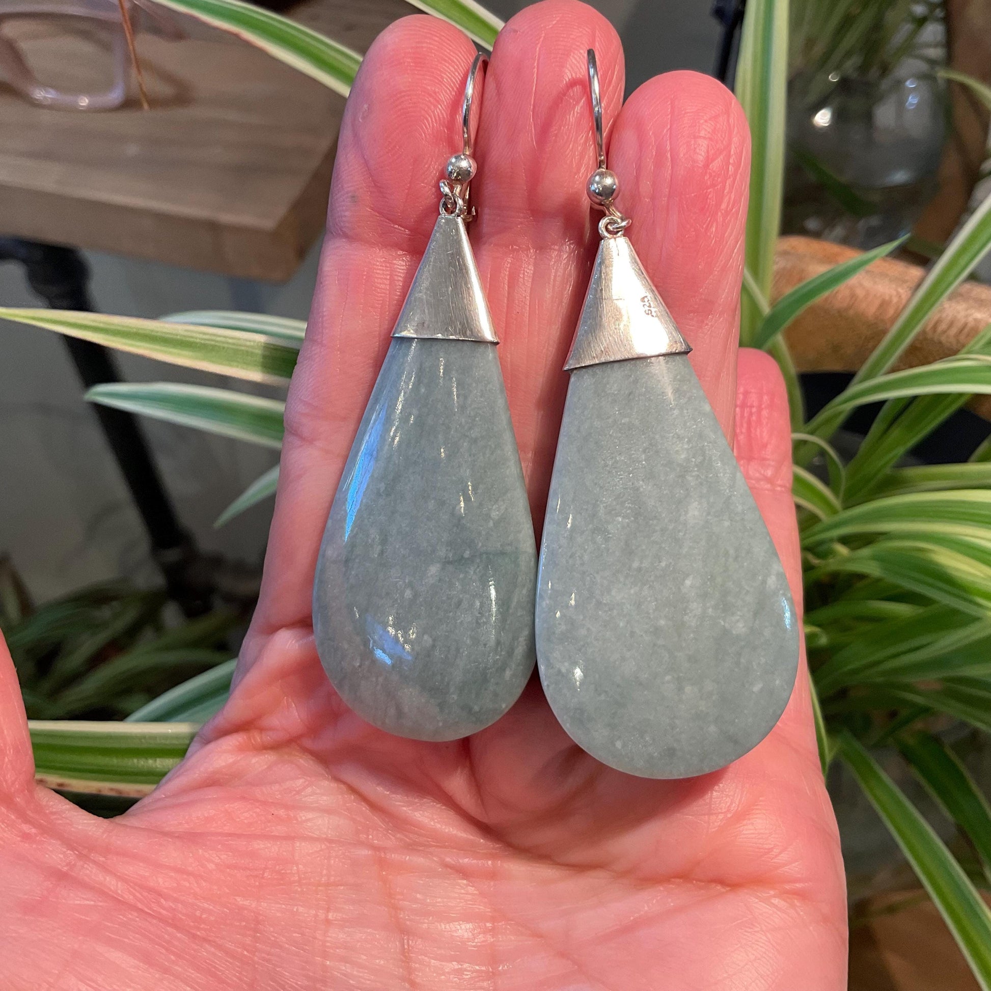Sterling Silver natural Guatemalan jade large dangle Earrings Colors Of Etnika