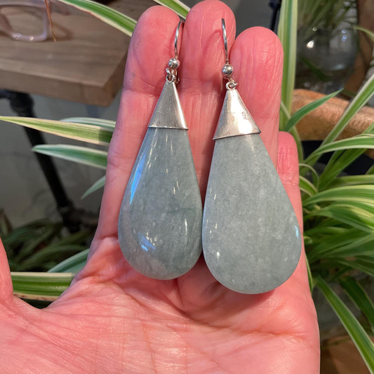 Sterling Silver natural Guatemalan jade large dangle Earrings