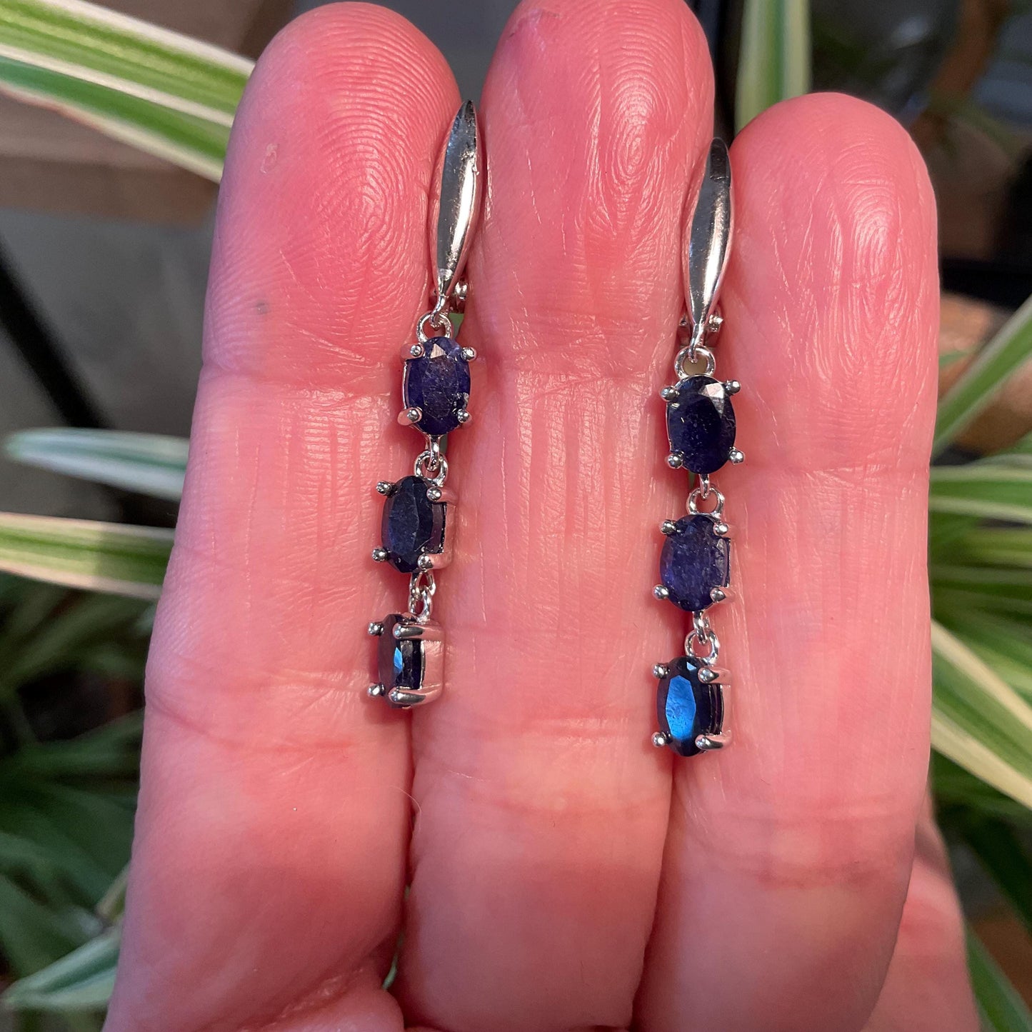 Sterling Silver blue sapphire post dangle  earrings Colors Of Etnika