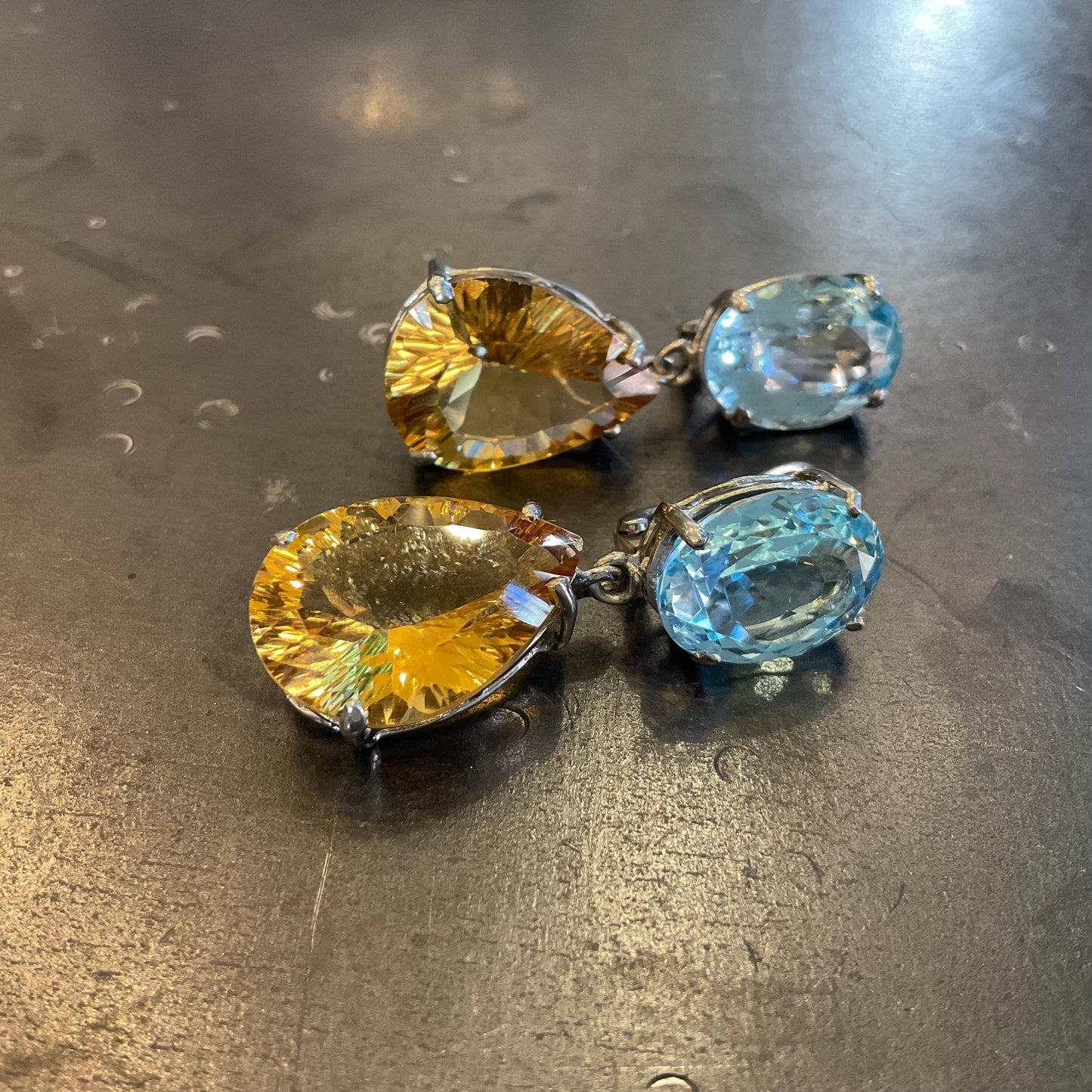 Sterling Silver natural  blue topaz citrine fancy earrings Colors Of Etnika