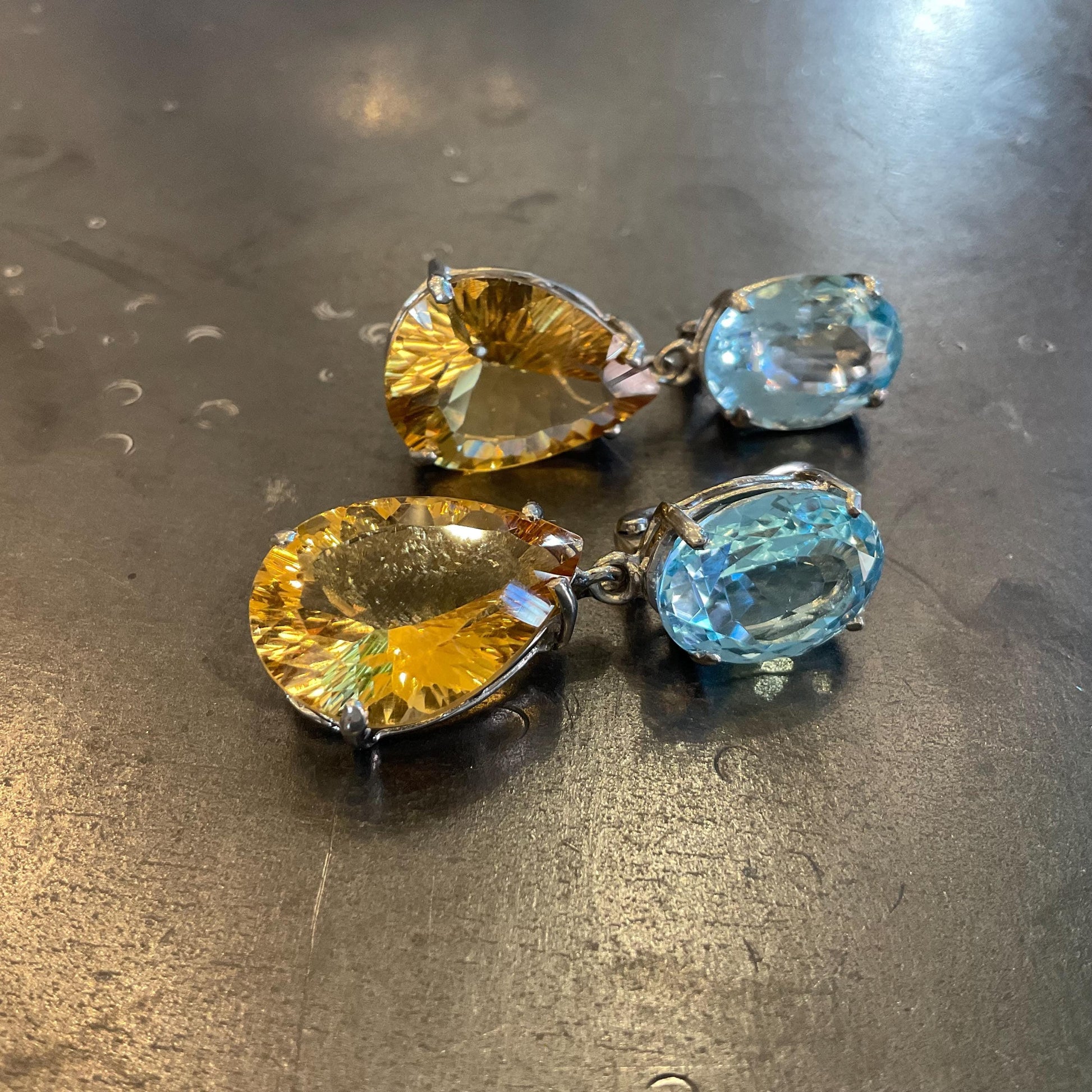Sterling Silver natural  blue topaz citrine fancy earrings Colors Of Etnika