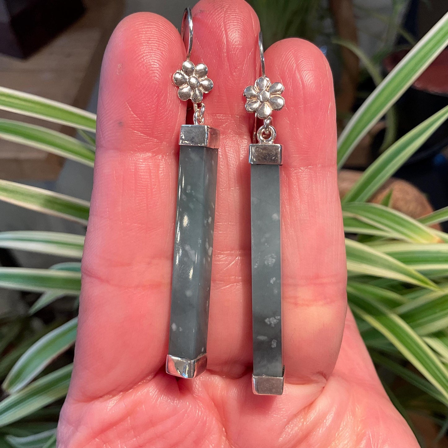 Sterling Silver natural Guatemalan jade blue dangle Earrings Colors Of Etnika