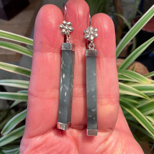Sterling Silver natural Guatemalan jade blue dangle Earrings
