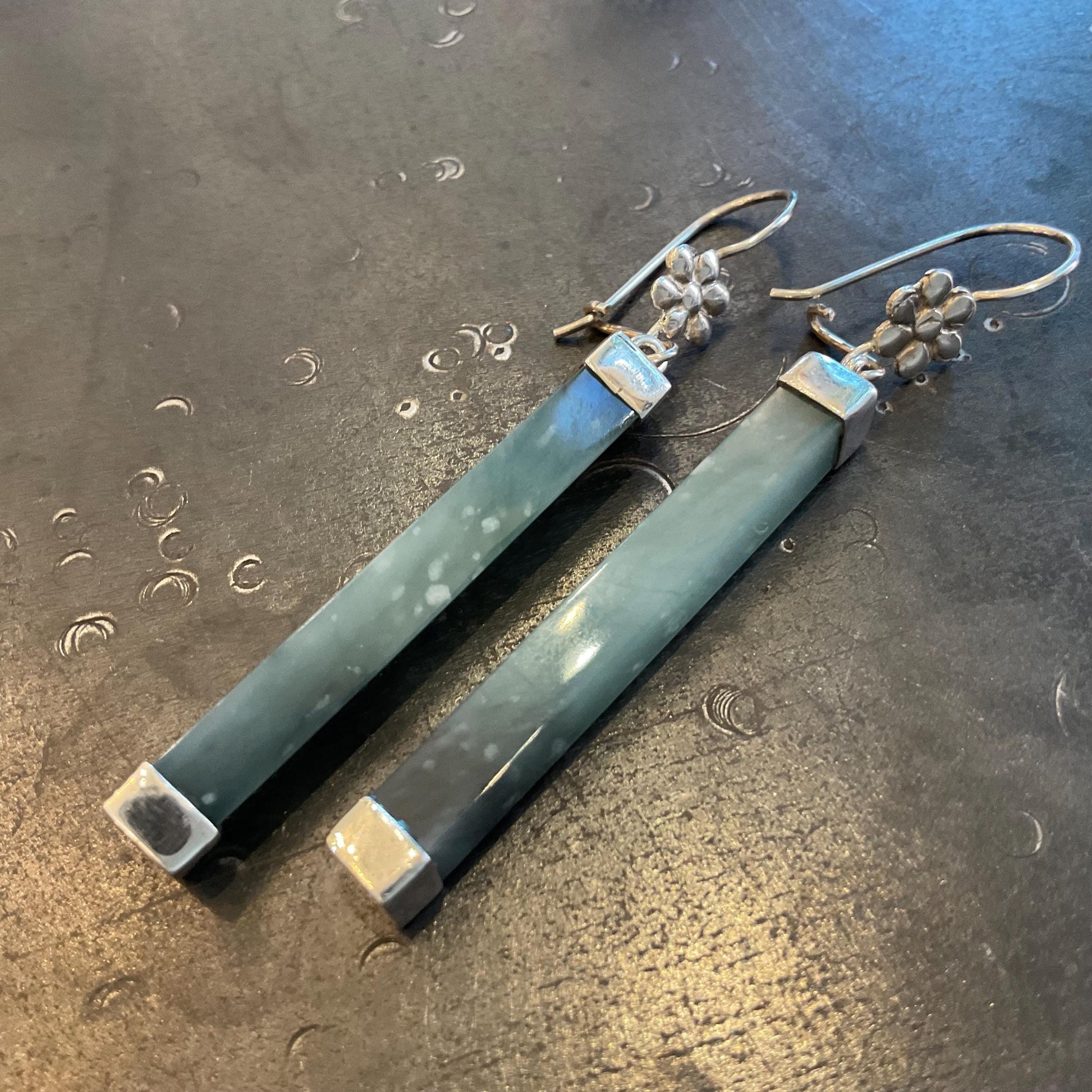 Sterling Silver natural Guatemalan jade blue dangle Earrings Colors Of Etnika