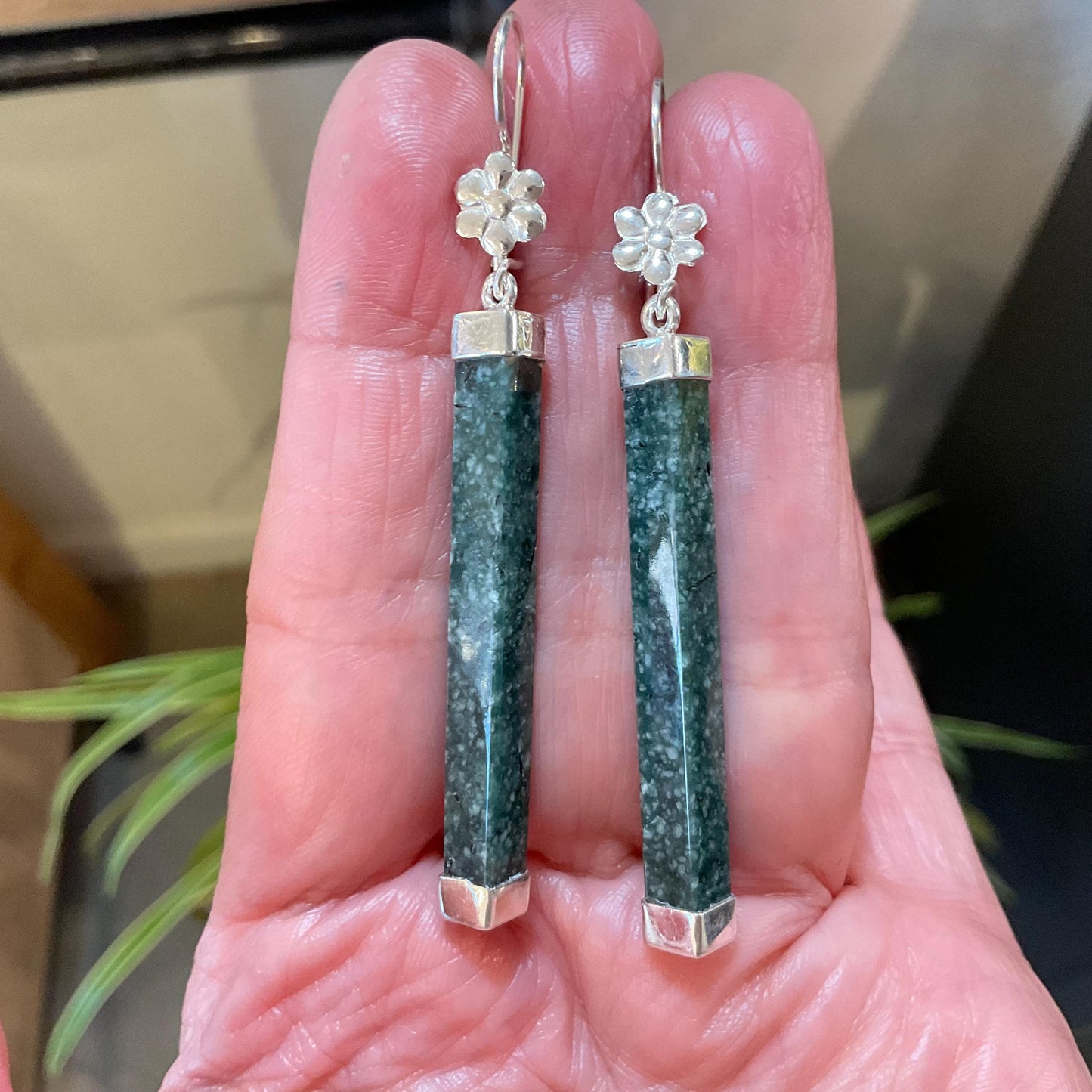 Sterling Silver natural Guatemalan jade green dangle Earrings Colors Of Etnika