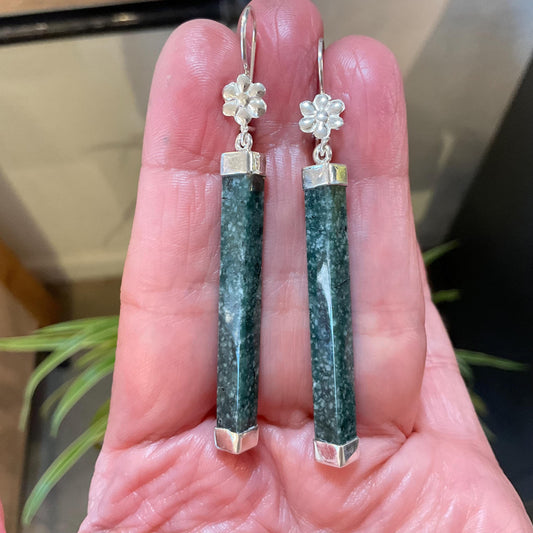 Sterling Silver natural Guatemalan jade green dangle Earrings