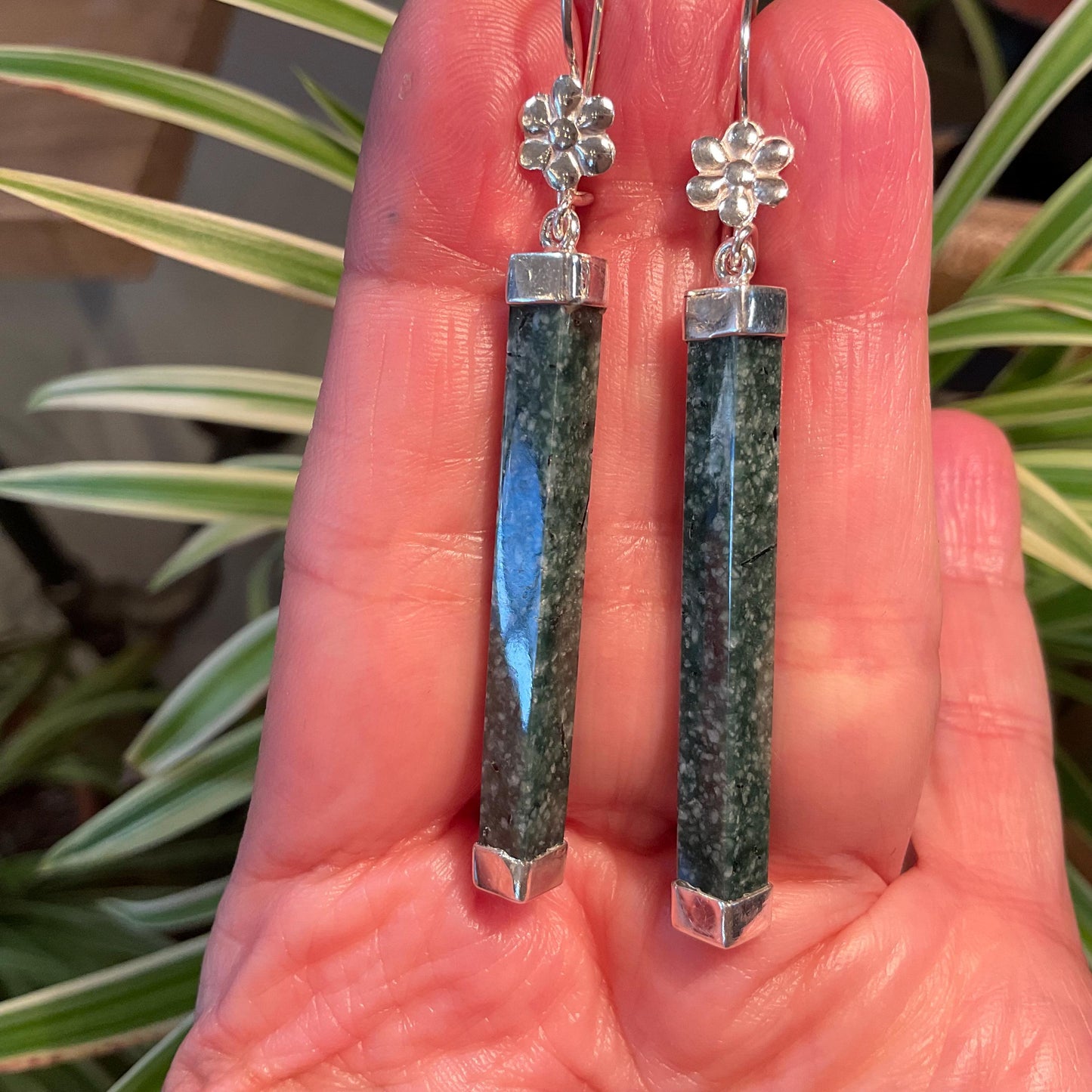 Sterling Silver natural Guatemalan jade green dangle Earrings Colors Of Etnika
