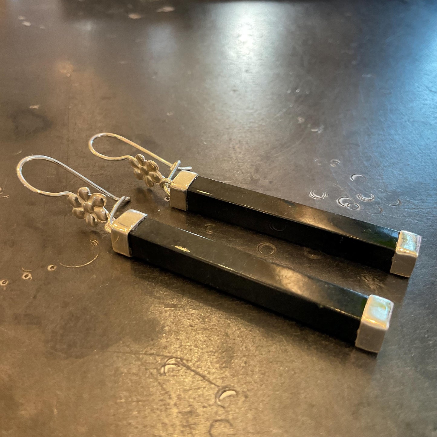 Sterling Silver natural Guatemalan jade black dangle Earrings Colors Of Etnika
