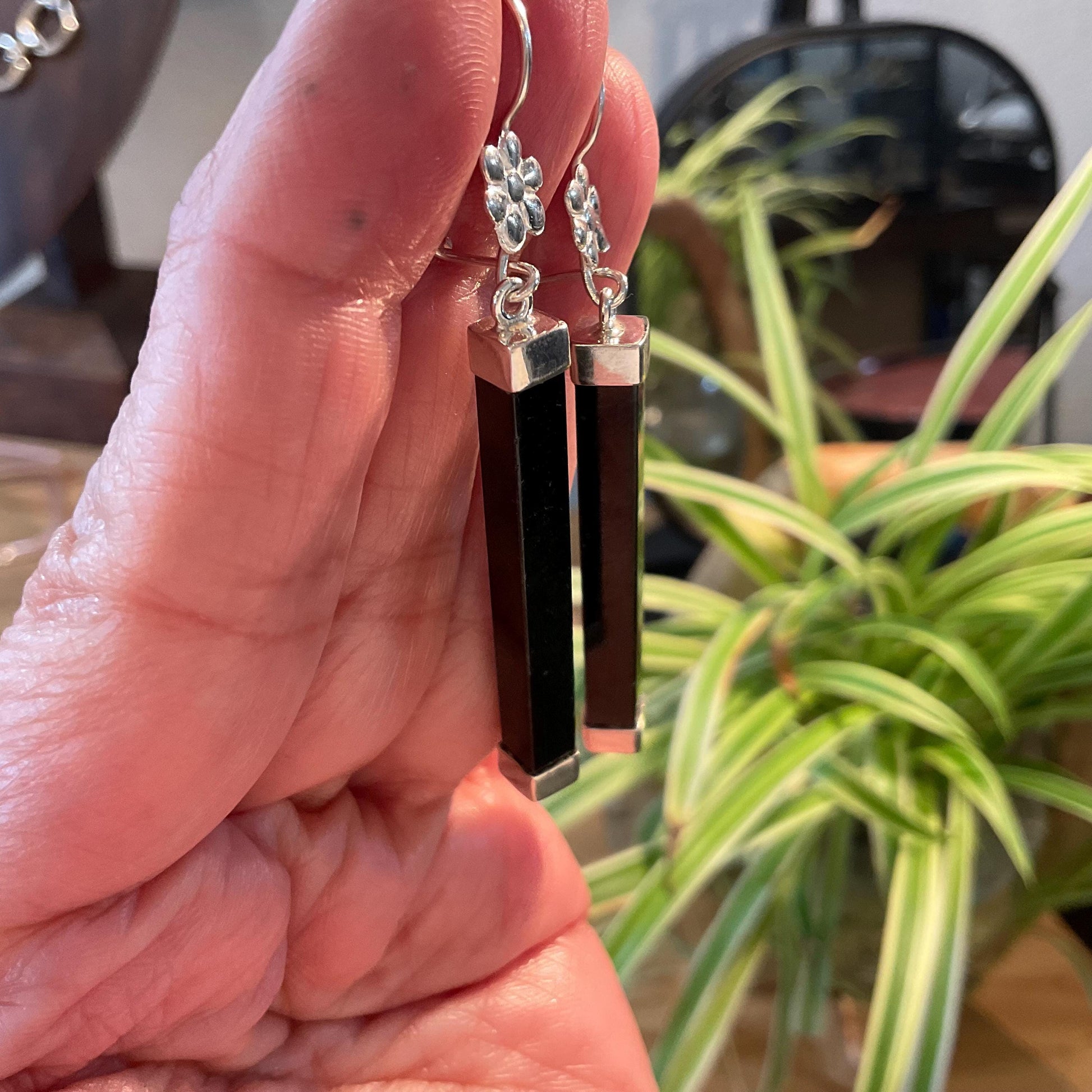 Sterling Silver natural Guatemalan jade black dangle Earrings Colors Of Etnika