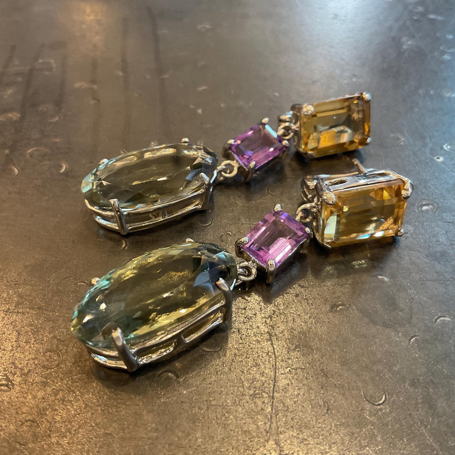 Sterling silver citrine green amethyst dangle long earrings Colors Of Etnika