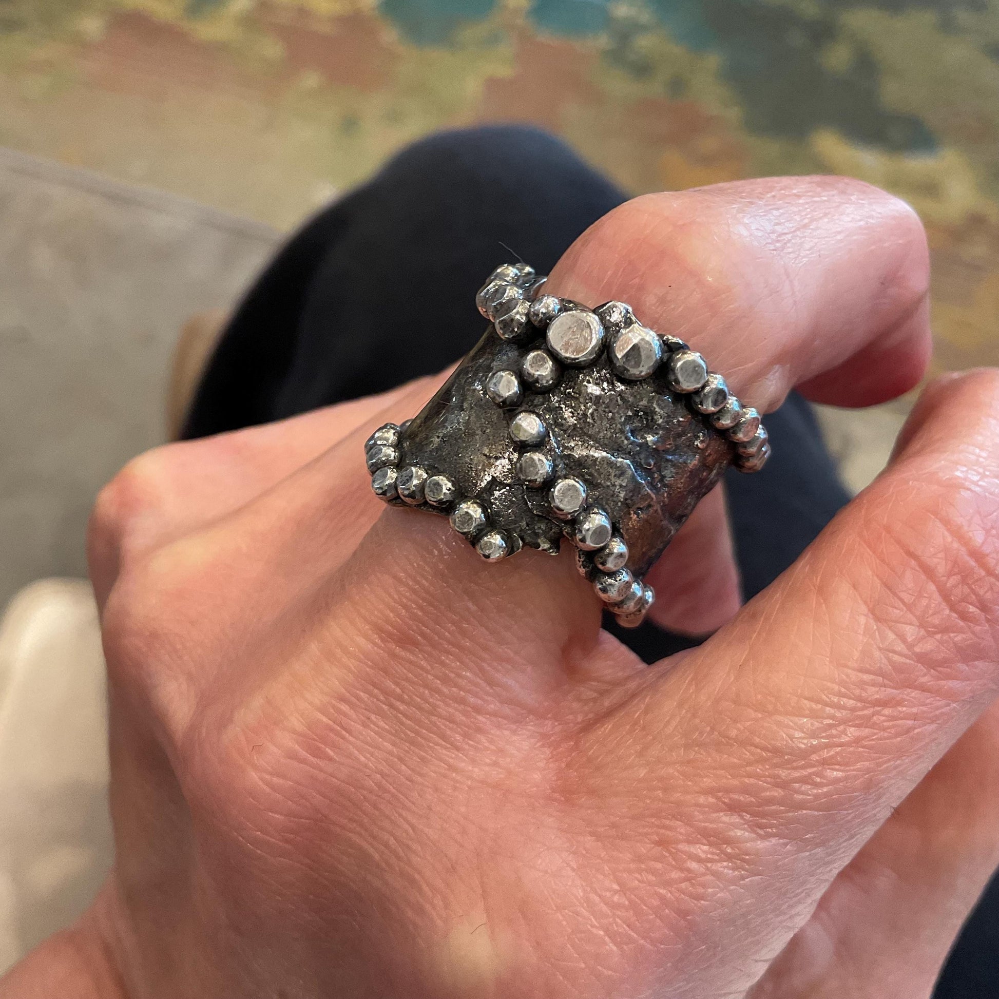 Sterling Silver molting silver brutalist Band ring 8 Colors Of Etnika