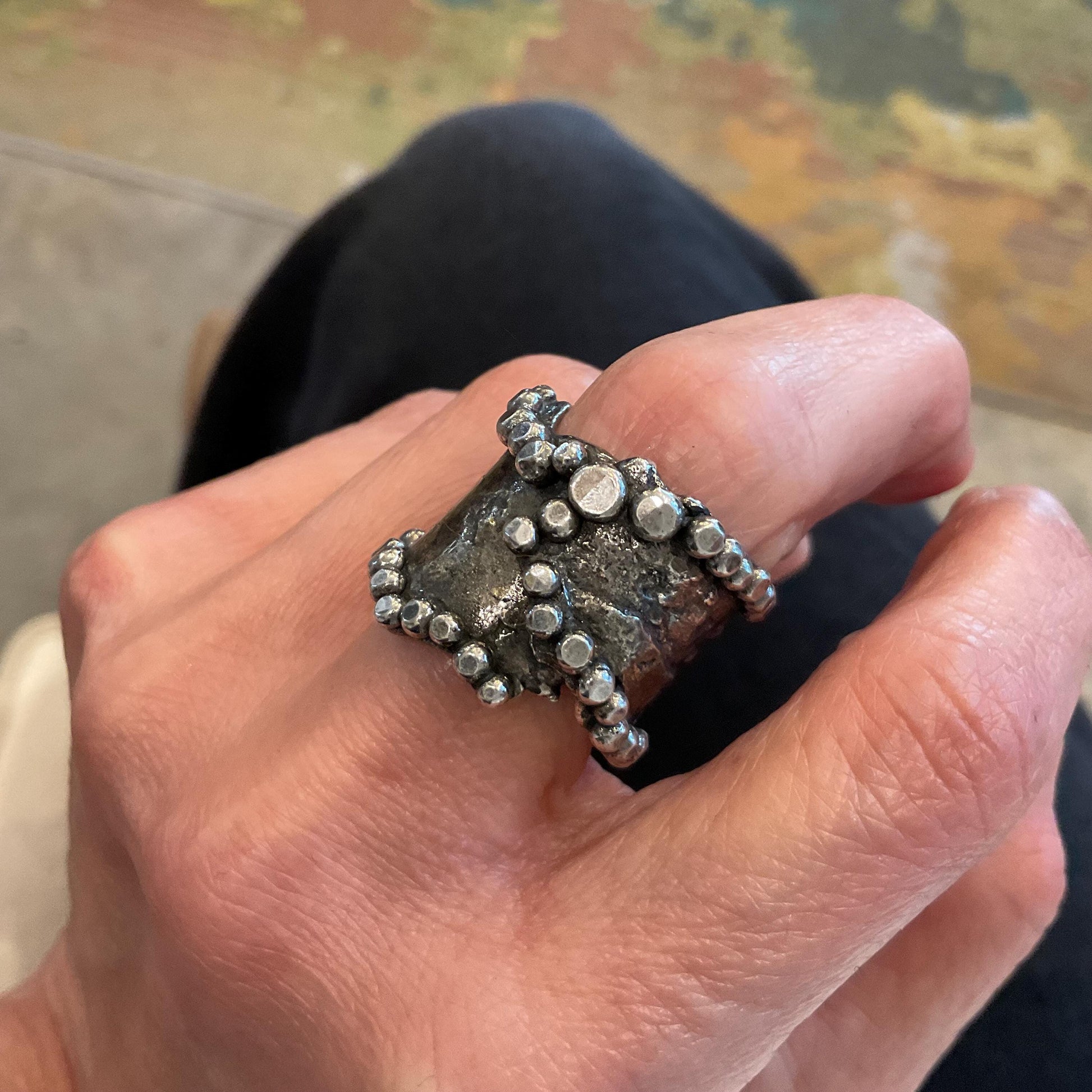 Sterling Silver molting silver brutalist Band ring 8 Colors Of Etnika