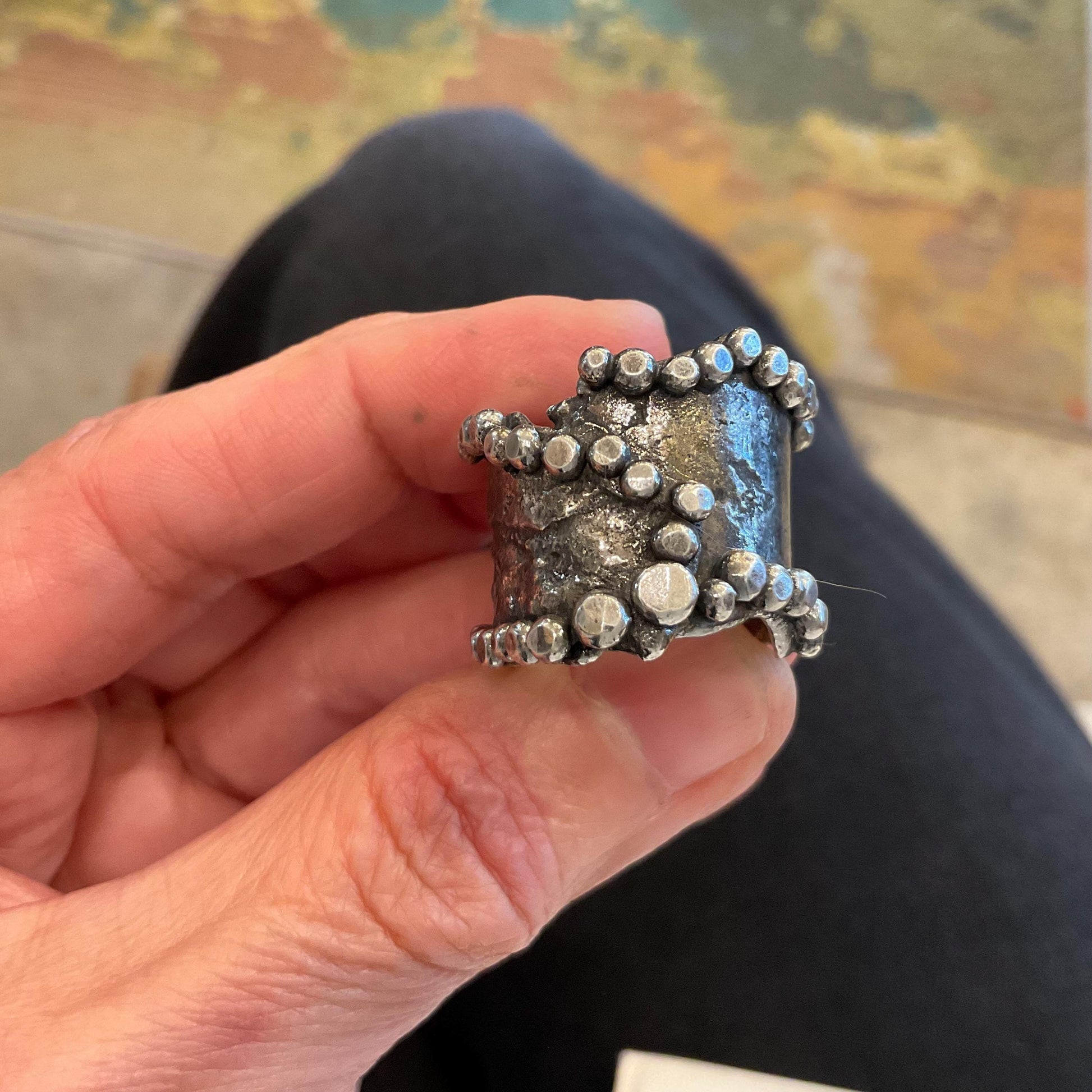 Sterling Silver molting silver brutalist Band ring 8 Colors Of Etnika