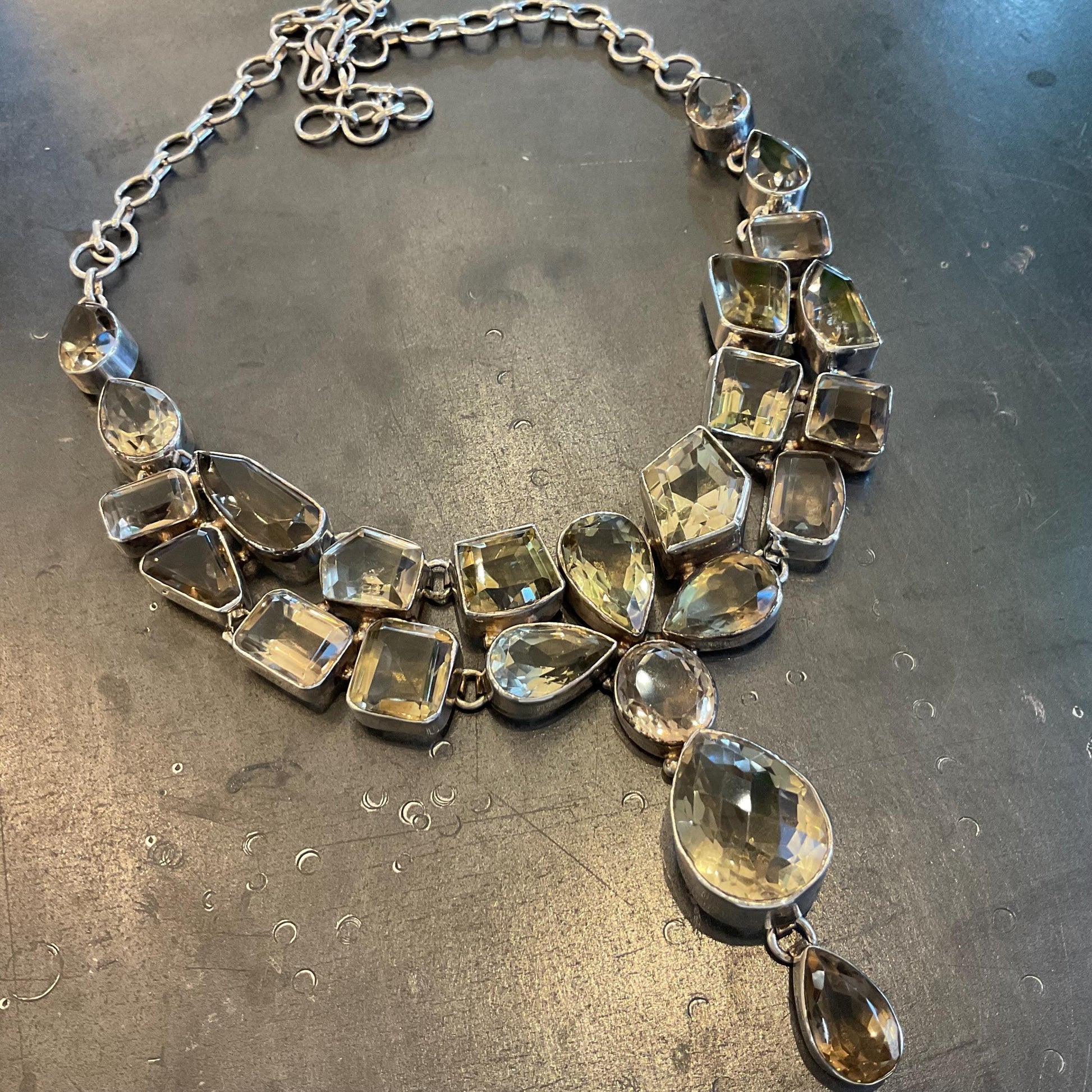 Sterling silver natural Smokey lemon quartz statement necklace Colors Of Etnika