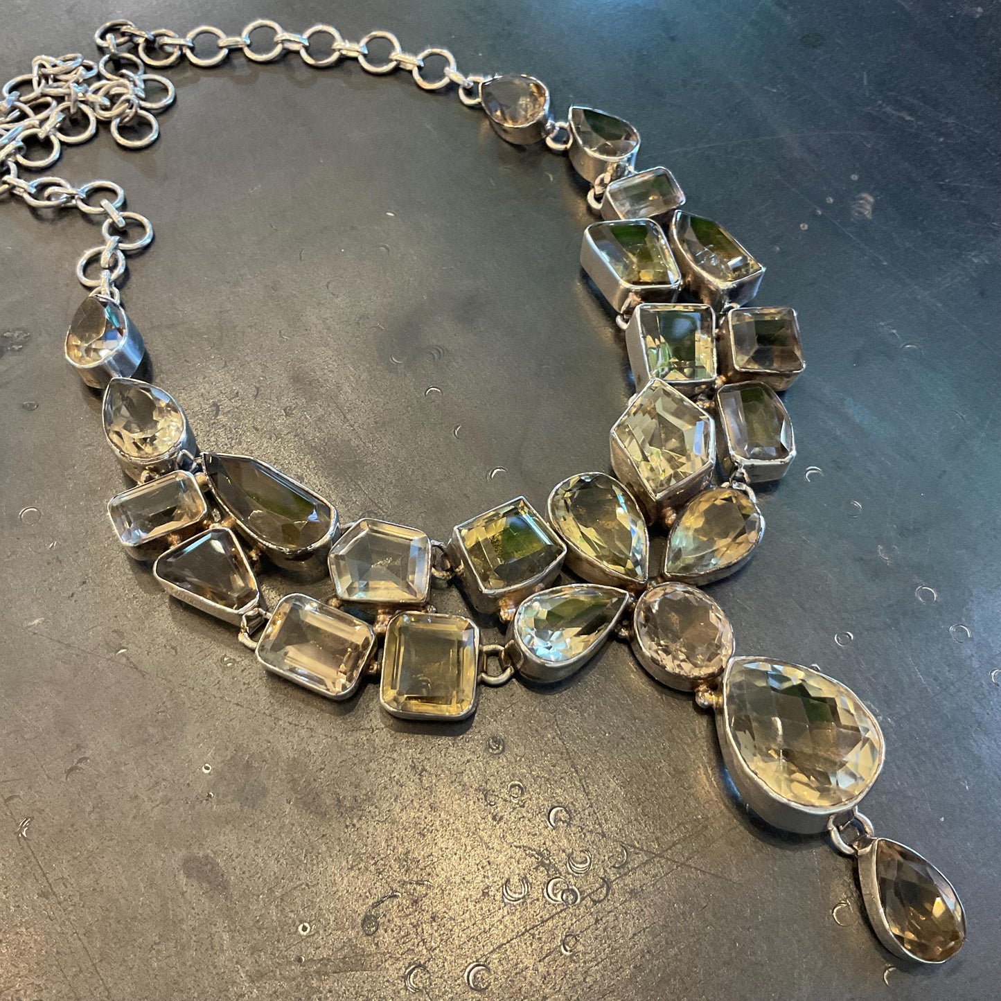 Sterling silver natural Smokey lemon quartz statement necklace Colors Of Etnika