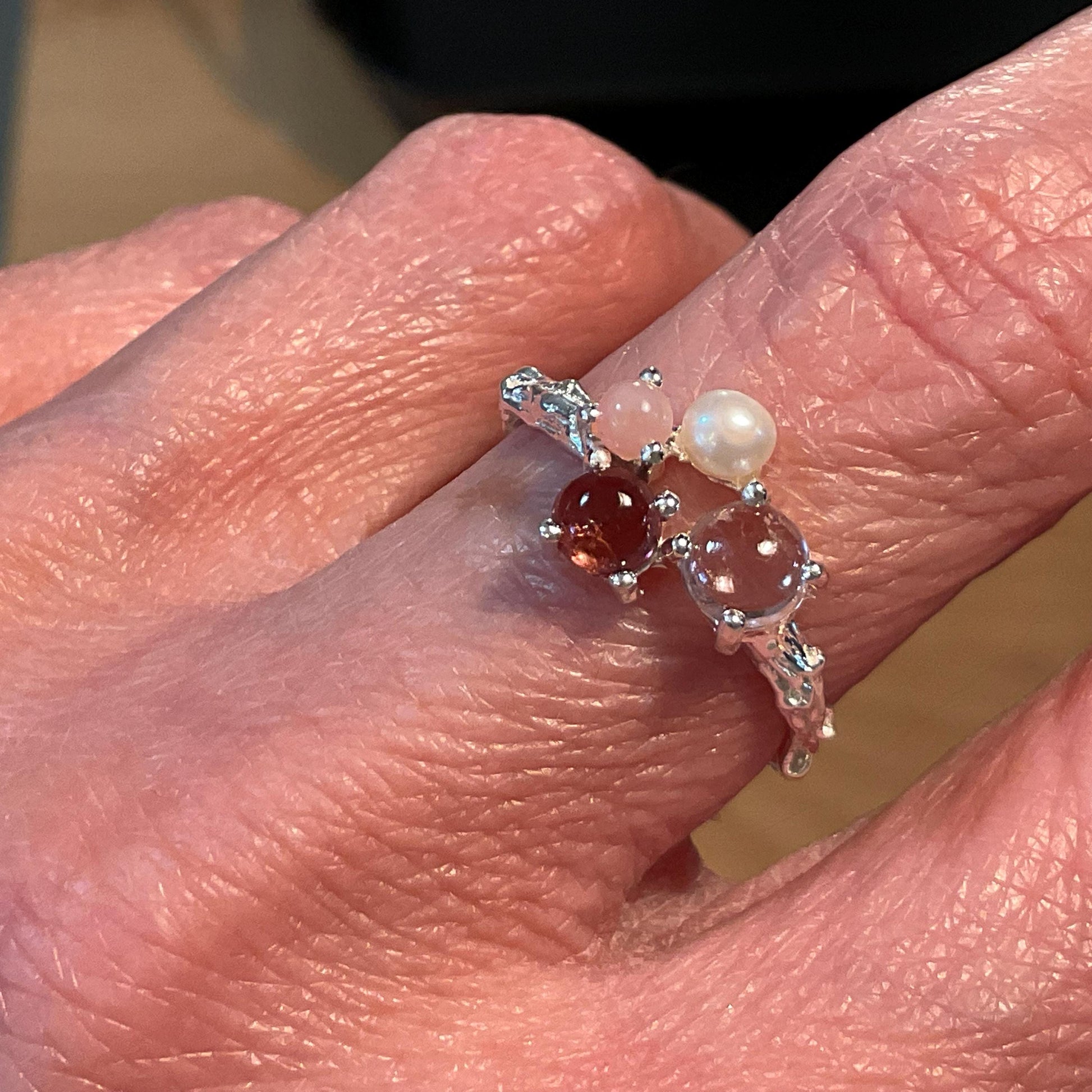 sterling silver pink tourmaline pearl dainty  ring 7 Colors Of Etnika
