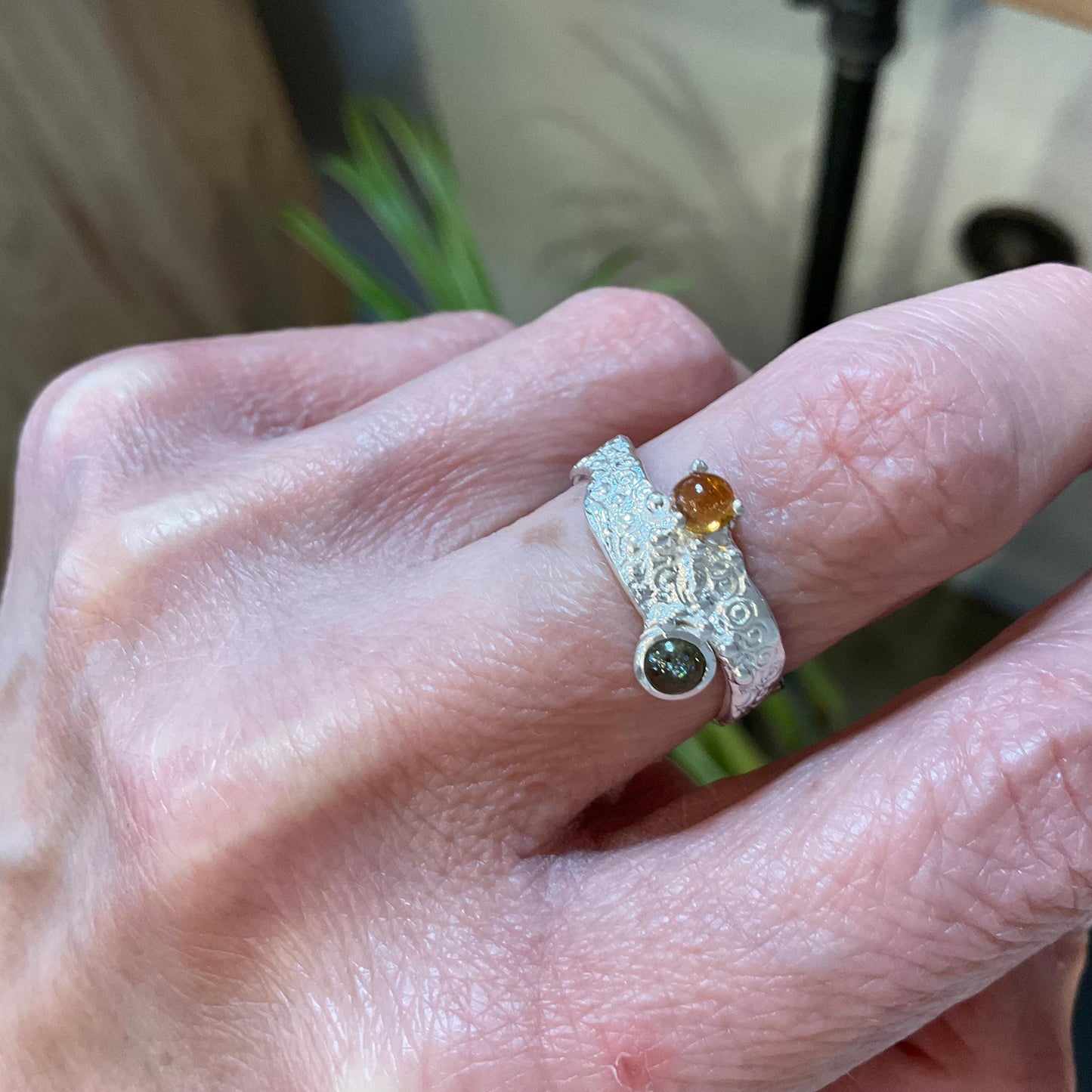 sterling silver green orange tourmaline pearl dainty  ring 7 Colors Of Etnika