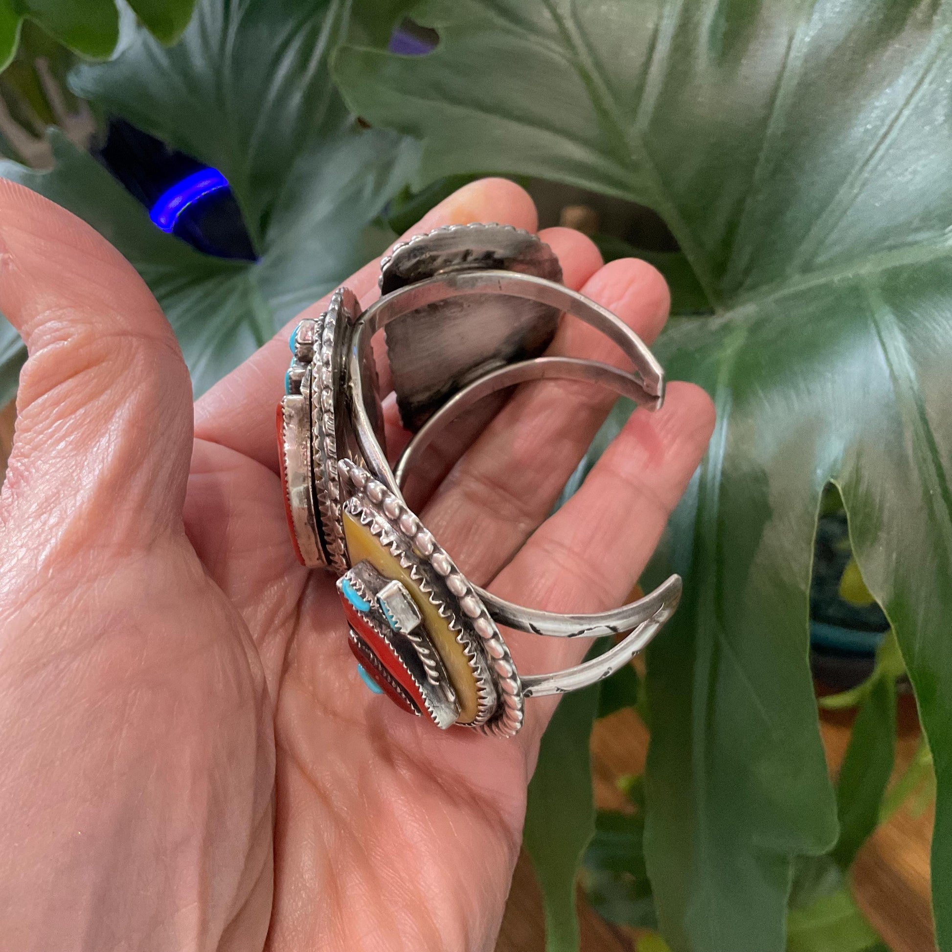 Sterling silver turquoise coral cardinal native cuff bracelet Colors Of Etnika