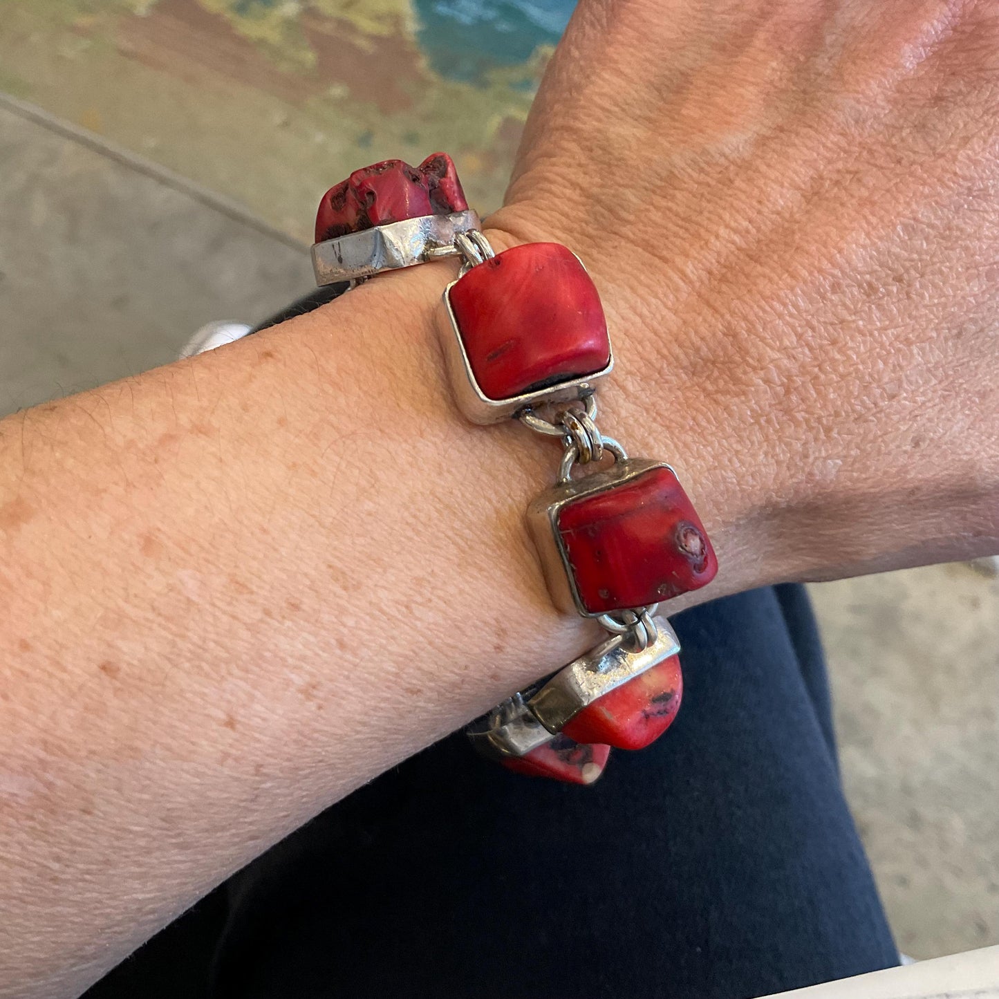 925 sterling silver Natural red coral Bracelet artisan handmade