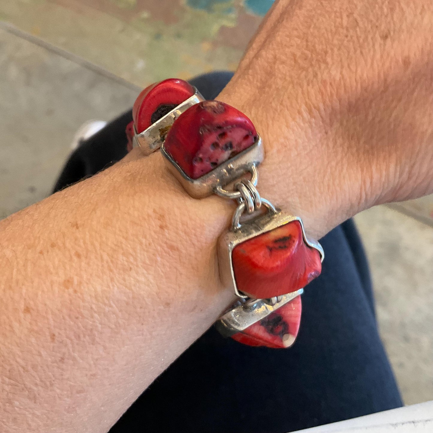 925 sterling silver Natural red coral Bracelet artisan handmade
