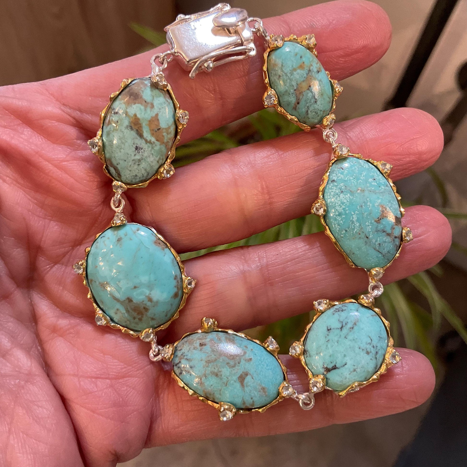 sterling silver turquoise blue topaz gold statement bracelet Colors Of Etnika