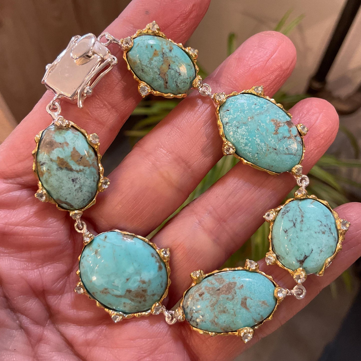 sterling silver turquoise blue topaz gold statement bracelet Colors Of Etnika