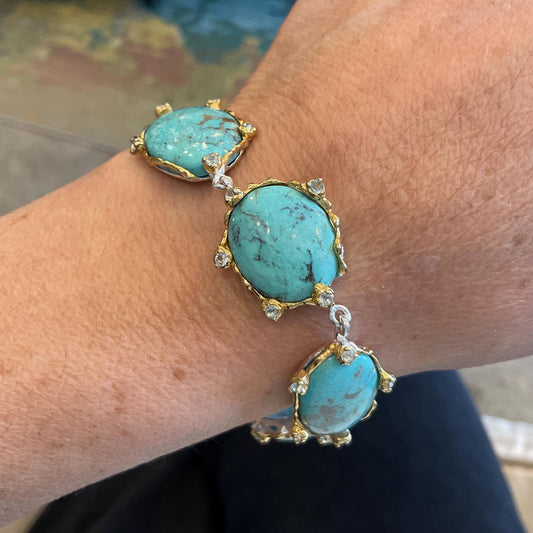 sterling silver turquoise blue topaz gold statement bracelet