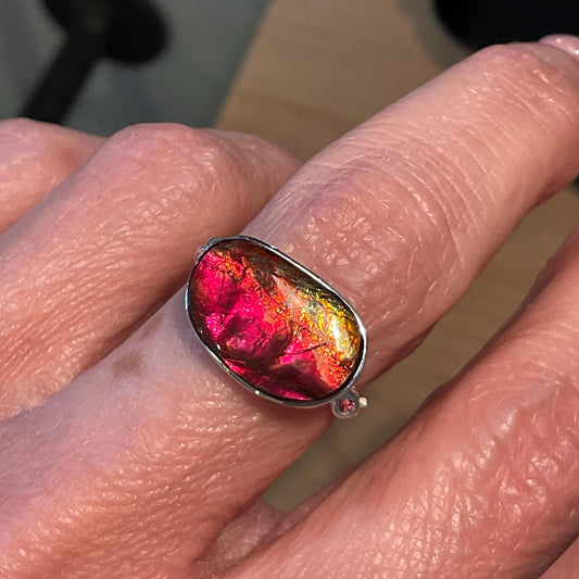 sterling silver natural red ammolite twig branch organic ring 7.5