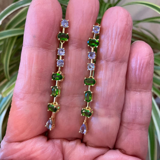 Sterling Silver natural tanzanite chrome diopside gold Earrings