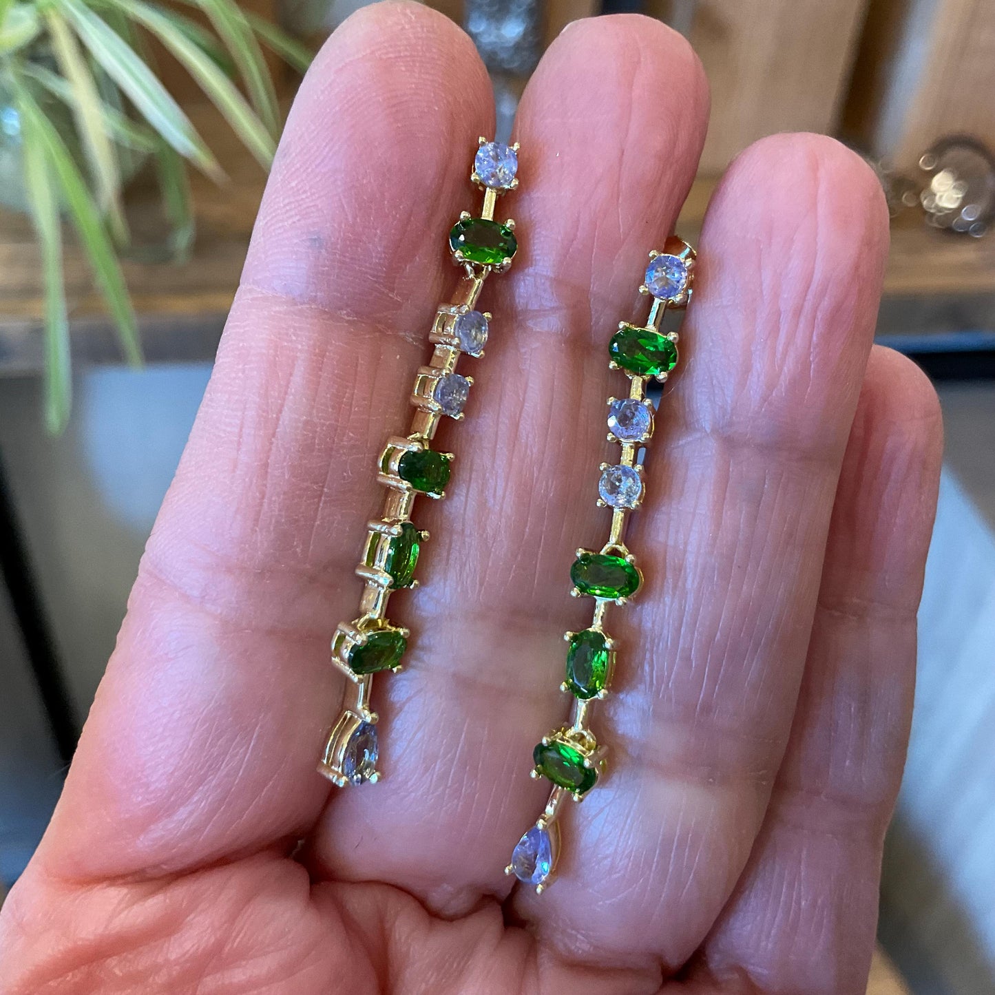 Sterling Silver natural tanzanite chrome diopside gold Earrings Colors Of Etnika