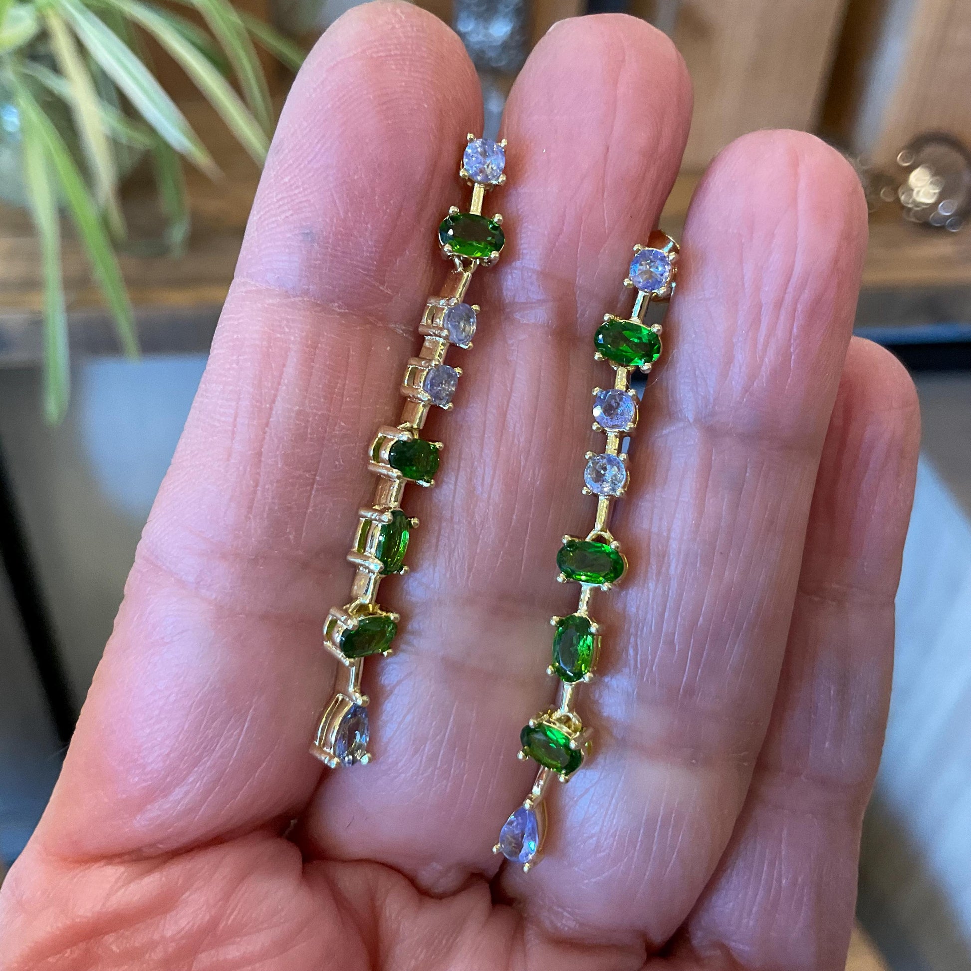 Sterling Silver natural tanzanite chrome diopside gold Earrings Colors Of Etnika
