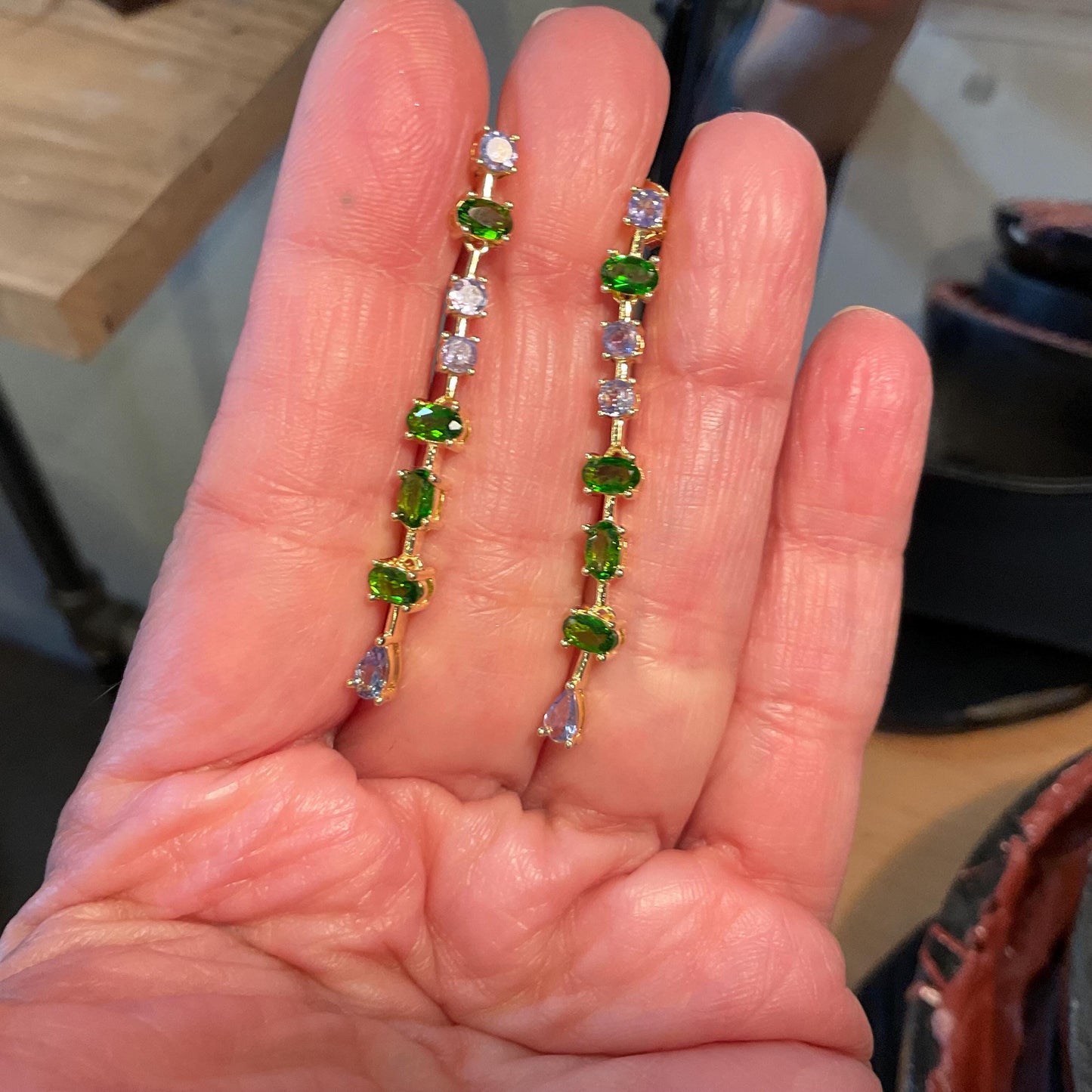Sterling Silver natural tanzanite chrome diopside gold Earrings Colors Of Etnika