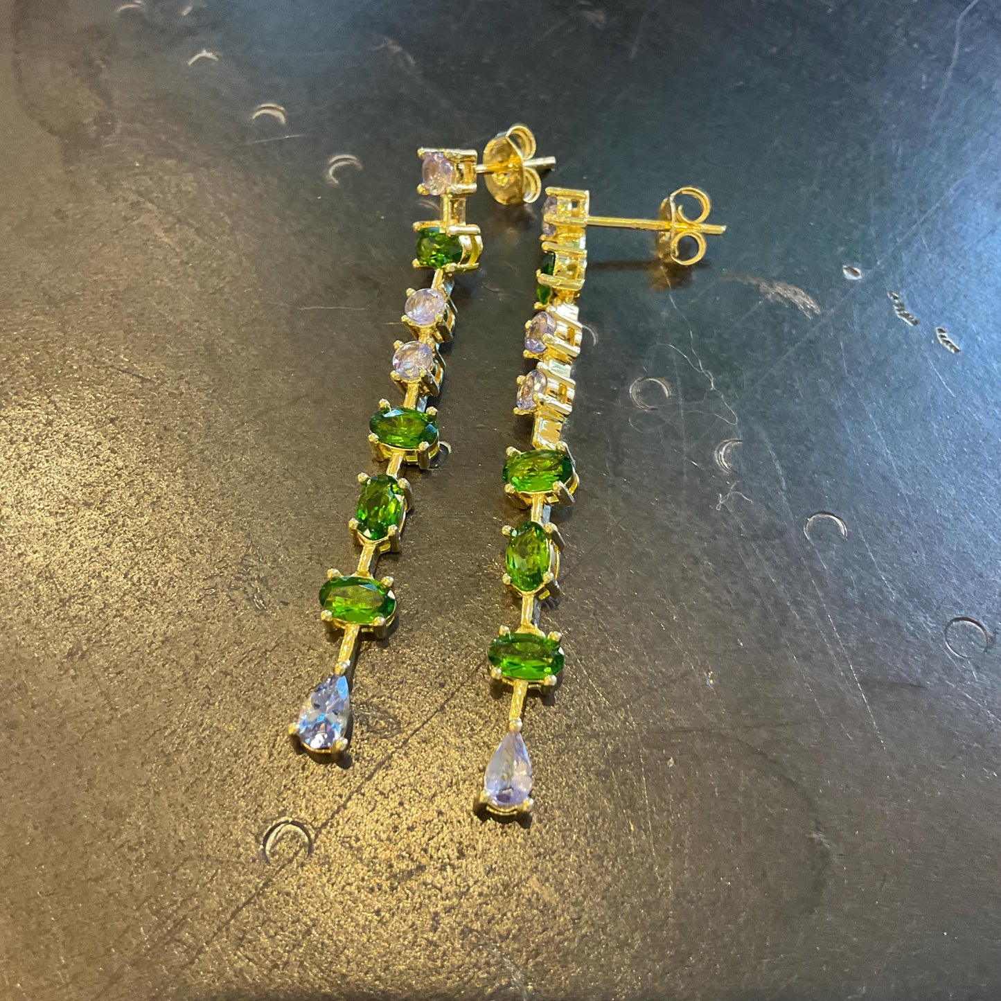 Sterling Silver natural tanzanite chrome diopside gold Earrings Colors Of Etnika