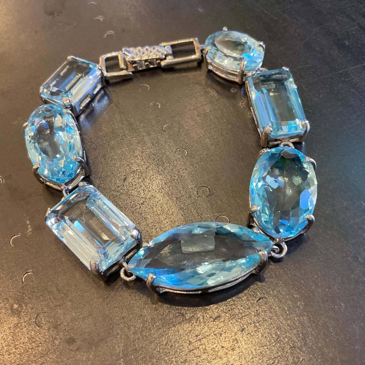 Sterling Silver swiss Blue topaz tennis wide bracelet Colors Of Etnika